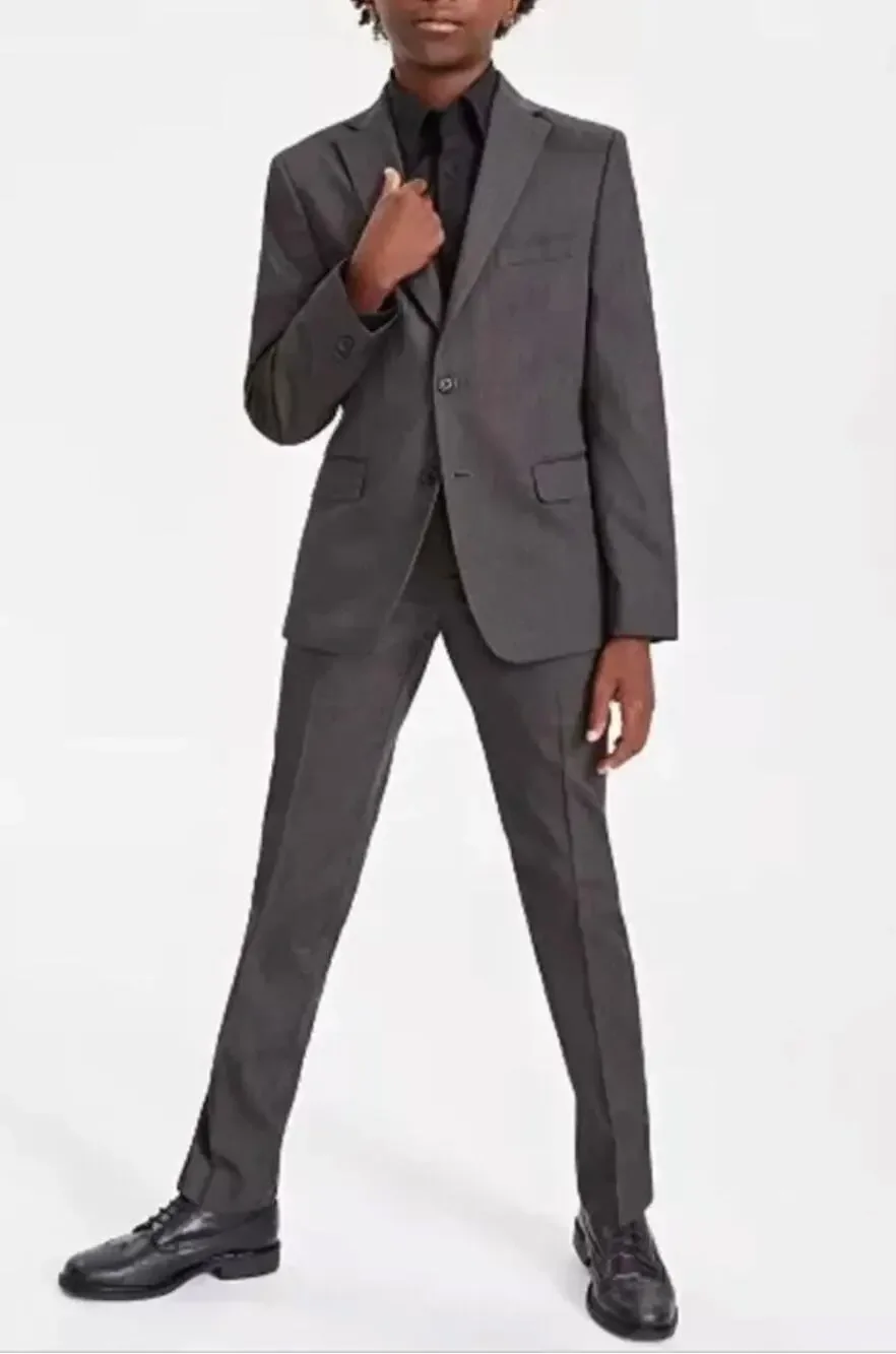 Boys’ Charcoal 2-Piece Suit Set (Blazer + Pants) – Polyester/Rayon – Size 12-14Y